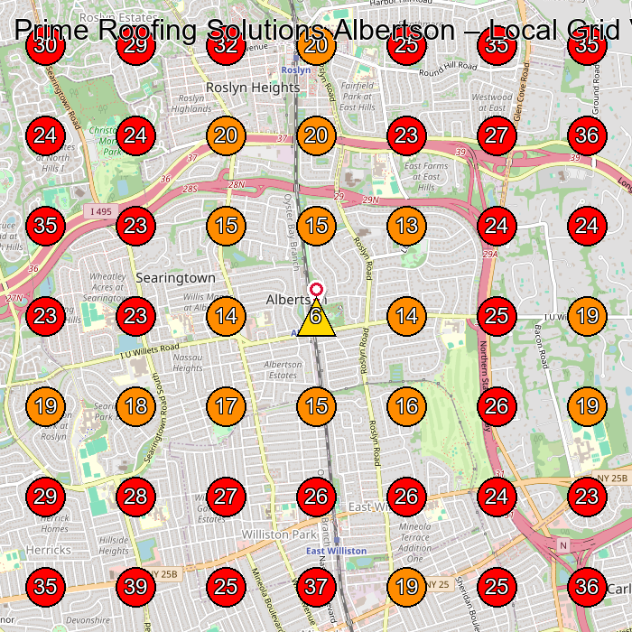 Prime Roofing Solutions Albertson GeoGrid visibility map for Roofing Contractor in Roslyn